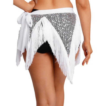 Glitter Sequin Fishnet Mesh Hip Scarf & Tassel Waist Wrap Belly Dance Skirt