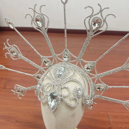Luxury Peacock Rhinestone Statement Crown – Oversized Crystal Headpiece & Show-Stopping Hair Jewelry for Fashion Shows, Galas & Festivals