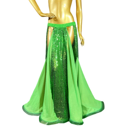 Sparkly Sequined Appliqué Belly Dance Long Performance Skirt