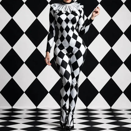 Harlequin Diamond Lattice Catsuit & Bodysuit Asymmetrical Circus Stage Costume