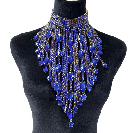 Rhinestone Crystal Long Fringe Tassel Necklace