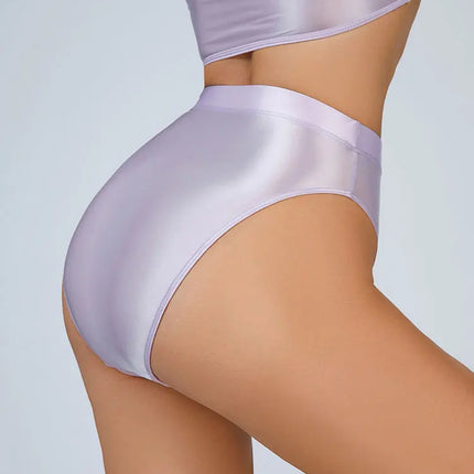 High-Waist Oil Glossy Sheer G-String Thong Satin Smooth Seamless Briefs