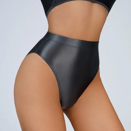 High-Waist Oil Glossy Sheer G-String Thong Satin Smooth Seamless Briefs