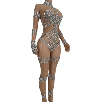 Crystal Cutout Illusion Performance Bodysuit