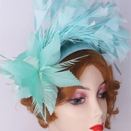 25cm Feather Floral Ribbon Fascinator Headband Kentucky Derby Cocktail Tea Party Hat
