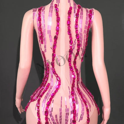 Sparkly Rhinestone Mirror High-Cut Stage Bodysuit Performance Dance Leotard
