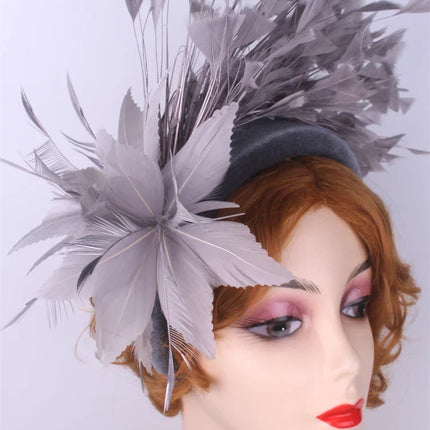 25cm Feather Floral Ribbon Fascinator Headband Kentucky Derby Cocktail Tea Party Hat