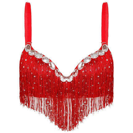 The Stardust Oasis Sirena – Sequined Tassel & Rhinestone Push-Up Belly Dance Bra Top