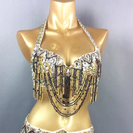 The Stardust Prism Sirena – Deluxe Beaded & Sequined Belly Dance Bra Top