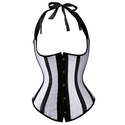 Gothic Striped Satin Halter Underbust Corset Vest 12 Spiral Steel Bones Bustier