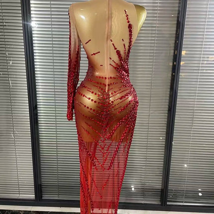 Gold Crystal Illusion Sweetheart Gown High-Slit Mermaid Train Evening Dress