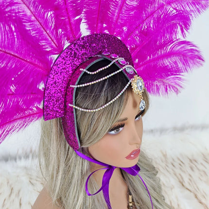 Caribbean Carnival Graduation Ball Feather Headdress & Stage Hair Accessory
