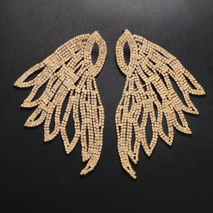 Oversized Crystal Rhinestone Angel Wing Drop Earrings Drag Queen Stage Jewelry
