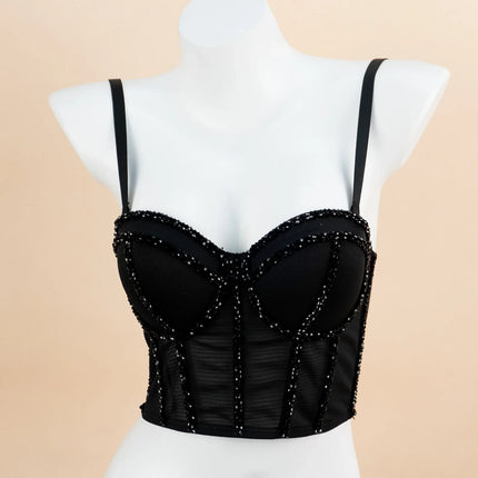 Pearl Beaded Bustier Corset Crop Top Push-Up Evening Party Camisole