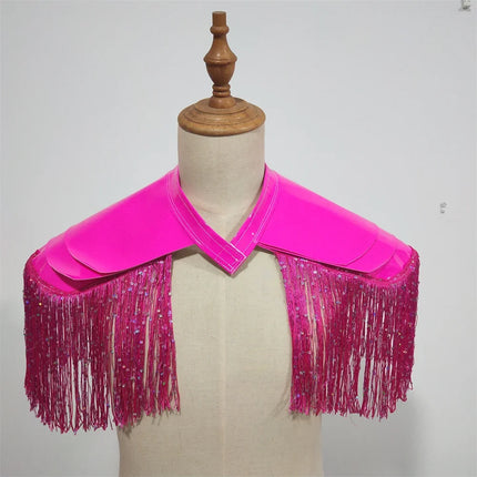 Metallic Laser Fringe Shoulder Armor & Tassel Vest Stage Costume