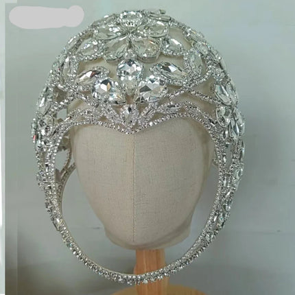Oversized Crystal Gemstone Helmet Headpiece Fashion Show Stage Jewelry