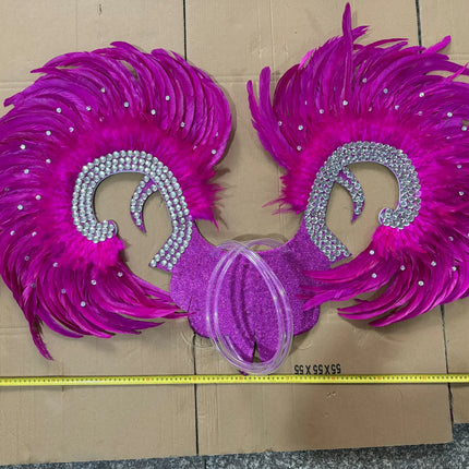 Showgirl Feather Wing Backpiece with Rhinestone Scroll Frames