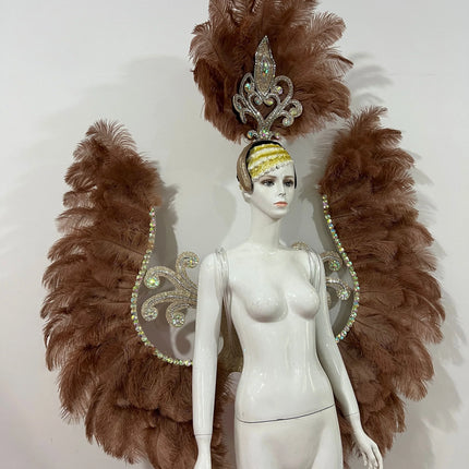 Two-Layer Feather Backpiece with Matching Rhinestone Headdress