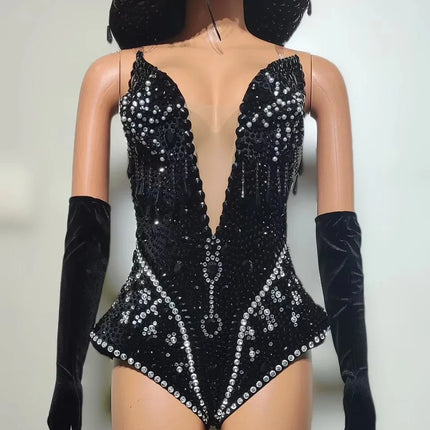 Western Cowboy Showgirl Bodysuit, Hat & Gloves 3-Piece Stage Costume Set