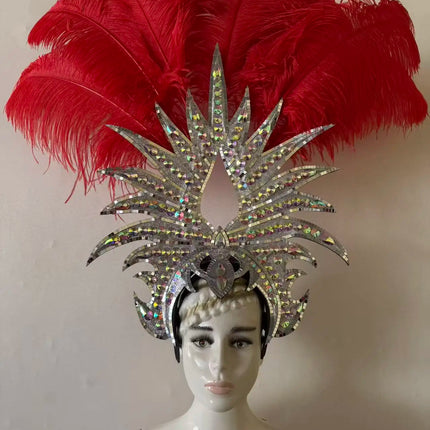The Stardust Majestic Feather Crown – Carnival & Cabaret Stage Headdress