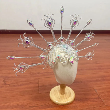 Luxury Peacock Rhinestone Statement Crown – Oversized Crystal Headpiece & Show-Stopping Hair Jewelry for Fashion Shows, Galas & Festivals