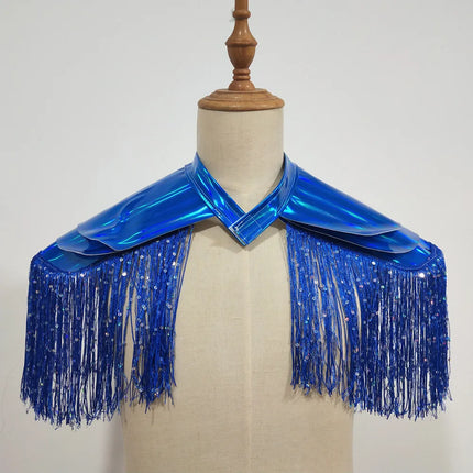 Metallic Laser Fringe Shoulder Armor & Tassel Vest Stage Costume
