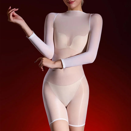 5D 912-Pin Ultrathin Oil Glossy Shaping Bodysuit Sheer Stage Playsuit Leotard
