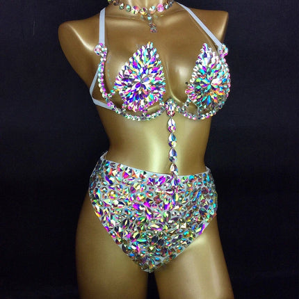Sparkly Samba Carnival AB Crystal Wire Bra & High-Waisted Panties Costume Set