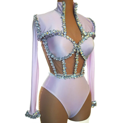 Crystal Tube Top, High-Waist Shorts & Bolero Jacket 3-Piece Performance Costume Set