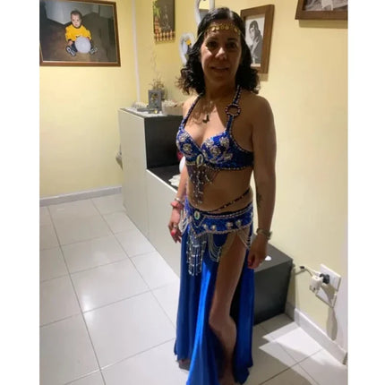 Dazzling Beaded Belly Dance Bra & Belt 2-Piece Costume Outfit Set