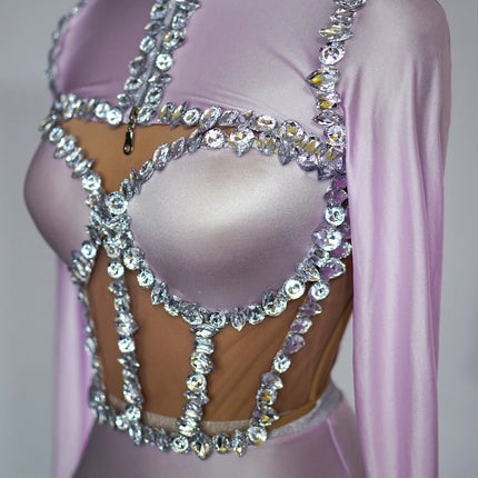 Crystal Tube Top, High-Waist Shorts & Bolero Jacket 3-Piece Performance Costume Set