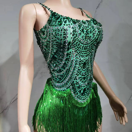 The Stardust Festival Fringe Bodysuit – Luxury Rhinestone Tassel Showgirl Costume
