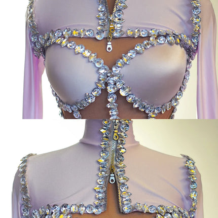 The Stardust Nebula Leotard – Long-Sleeve Rhinestone Stage Bodysuit