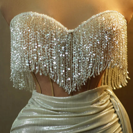 The Stardust Siren Draped Mini Dress – Luxury Rhinestone Mesh Stage Dress