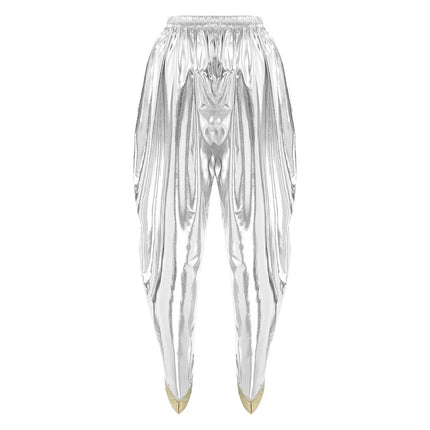 Men's Metallic Shiny Harem Dhoti Pants Gold Brocade Trim Prince Cosplay Costume