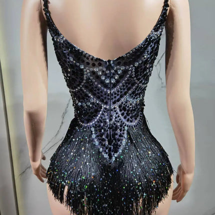 The Stardust Festival Fringe Bodysuit – Luxury Rhinestone Tassel Showgirl Costume