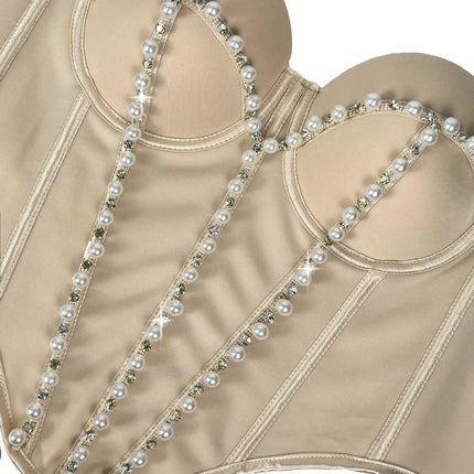 Pearl Embroidered Bustier Corset Crop Top High Street Evening Bralette