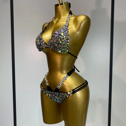 Crystal Diamond Bikini Two-Piece Set Sparkle Stage Performance Outfit