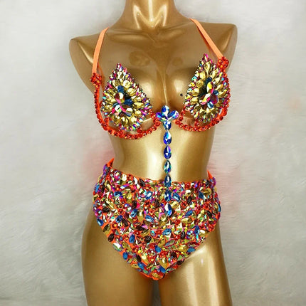 Sparkly Samba Carnival AB Crystal Wire Bra & High-Waisted Panties Costume Set