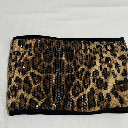 Sequined Top & High-Waist Leopard Print Shorts 2-Piece Gogo Dance Set
