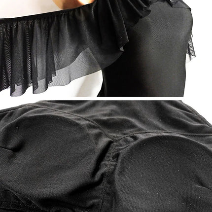 Black High-Neck Short-Sleeve Bodysuit & Gold Fringe Skirt Latin Dance Costume Set