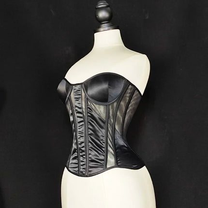 Strapless Breathable Mesh Corset Bustier Built-In Bra Boned Waist Cincher Top