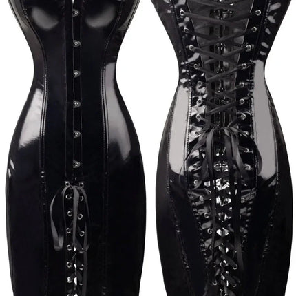 Steampunk PU Leather Overbust Corset Dress & Long Torso Waist Trainer