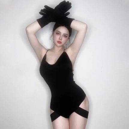 Asymmetrical Cutout Jazz Bodysuit Gogo Dancer Rave Stage Performance Leotard
