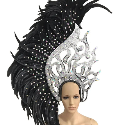 The Stardust Samba Radiance – Elegant Feathered Stage & Carnival Headdress