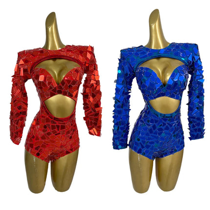 Sparkling Sequin Hollow-Out Bodysuit & Gogo Dance Performance Romper