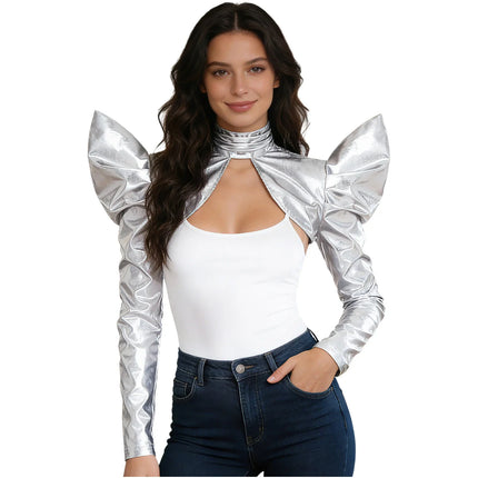 Metallic Shoulder Armor Shrug Crop Top & Sleeves Futuristic Pauldron Stage Costume