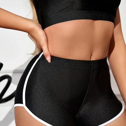 Metallic High-Stretch Crop Tank & Shaping Shorts 2-Piece Activewear Set