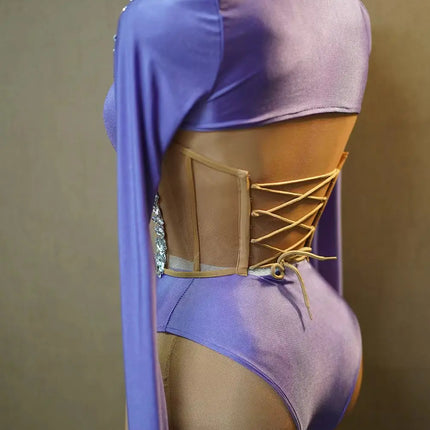 The Stardust Nebula Leotard – Long-Sleeve Rhinestone Stage Bodysuit