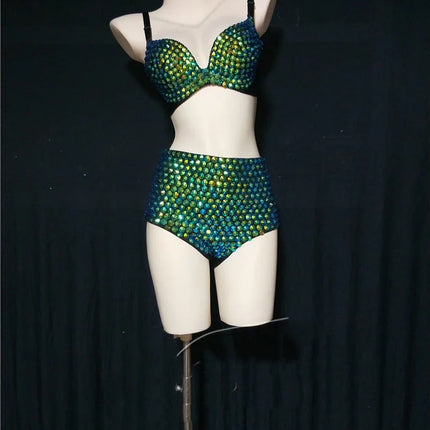 The Stardust Emerald Siren 3-Piece Suit – Luxury Rhinestone Cabaret Ensemble